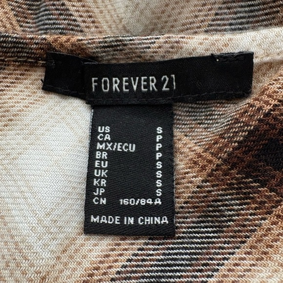 VTG 90s Y2K Forever 21 Brown Flannel Asymmetrical Babydoll Slip Dress S Western - Picture 8 of 12